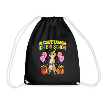Achtung Ich Bin Schon 2 Geburtstag Erdmännchen - Turnbeutel - Schwarz - Vorne