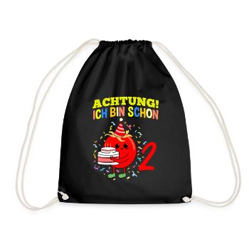 Achtung Ich Bin Schon 2 Geburtstag Tomate - Turnbeutel - Schwarz - Vorne