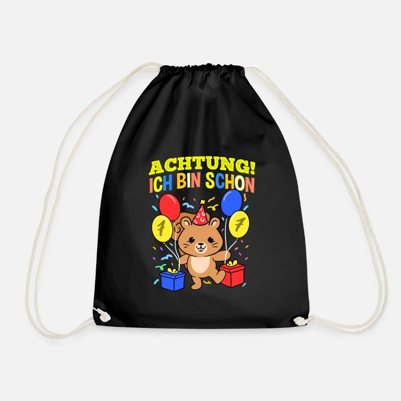 Achtung Ich Bin Schon 7 Geburtstag Eichhörnchen - Turnbeutel - Schwarz