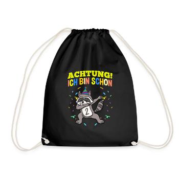 Achtung Ich Bin Schon 2 Geburtstag Waschbär - Turnbeutel - Schwarz - Vorne