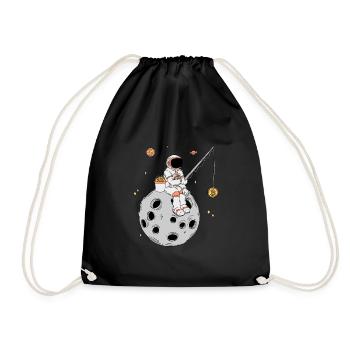 Astronaut Fishing Bitcoin Stock Market Trader - Drawstring Bag - black - Front
