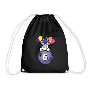 6 years old space birthday 6. - Drawstring Bag - black - Front