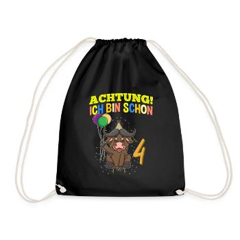 Achtung Ich Bin Schon 4 Geburtstag Büffel Bison - Turnbeutel - Schwarz - Vorne