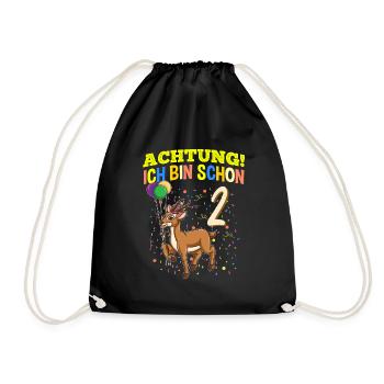 Achtung Ich Bin Schon 2 Geburtstag Gazelle - Turnbeutel - Schwarz - Vorne