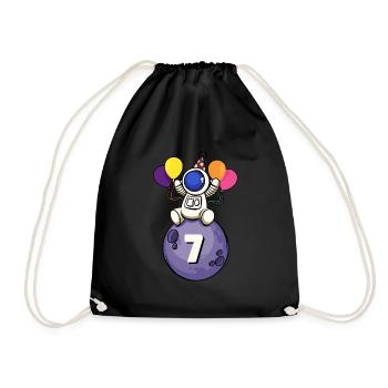7 years old space birthday 7. - Drawstring Bag - black - Front