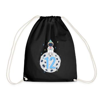 12th Birthday Space Birthday Party - Drawstring Bag - black - Front