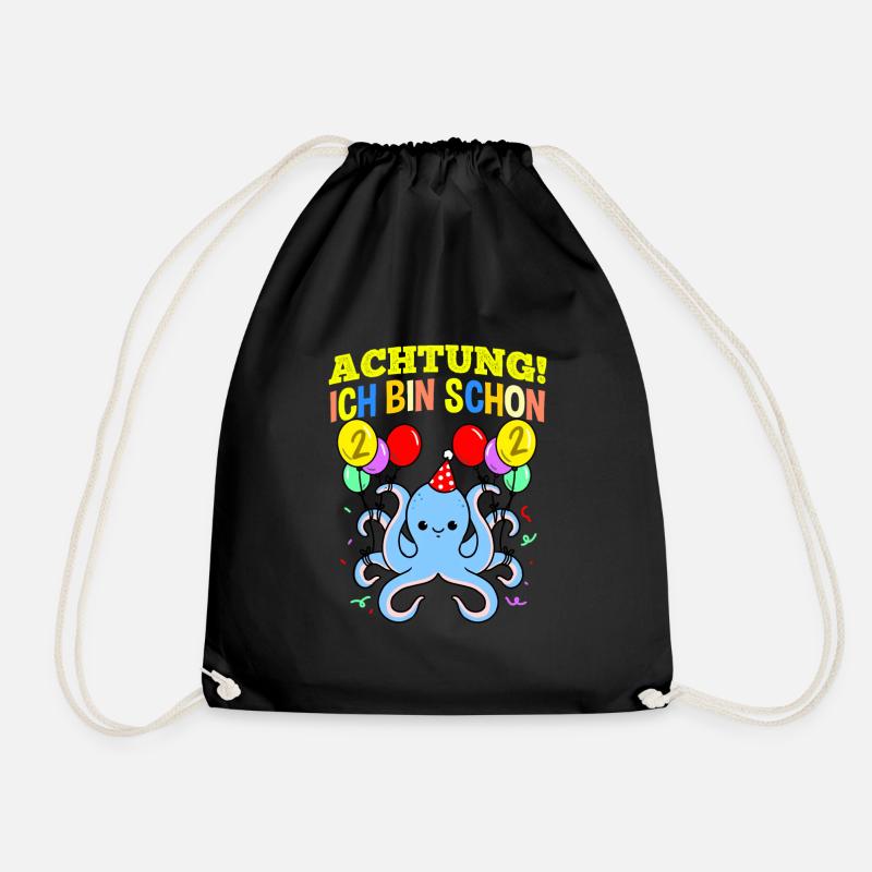 Achtung Ich Bin Schon 2 Geburtstag Oktopus - Turnbeutel - Schwarz