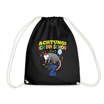Achtung Ich Bin Schon 2 Geburtstag Opossum - Turnbeutel - Schwarz - Vorne