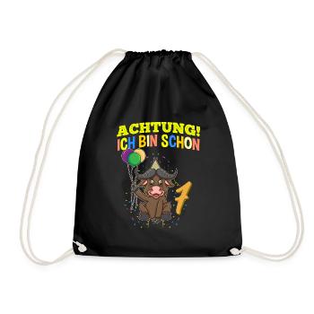 Achtung Ich Bin Schon 7 Geburtstag Büffel Bison - Turnbeutel - Schwarz - Vorne