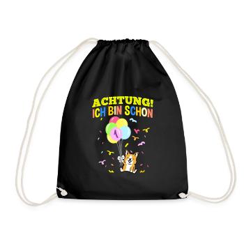 Achtung Ich Bin Schon 1 Geburtstag Corgi - Turnbeutel - Schwarz - Vorne