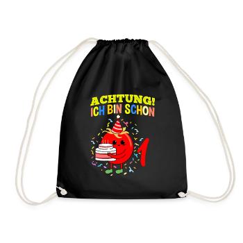 Achtung Ich Bin Schon 1 Geburtstag Tomate - Turnbeutel - Schwarz - Vorne