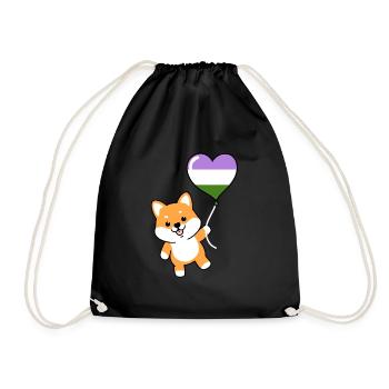 Shiba Inu Herzballon Genderqueer - Turnbeutel - Schwarz - Vorne