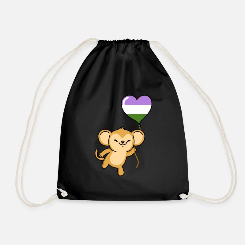 Monkey Heart Balloon Genderqueer Pride - Drawstring Bag - black