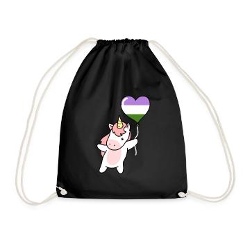 Unicorn Heart Balloon Genderqueer Pride - Drawstring Bag - black - Front