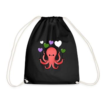 Octopus Heart Balloon Genderqueer Pride - Drawstring Bag - black - Front
