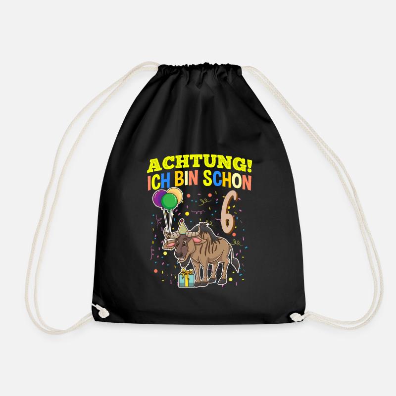 Achtung Ich Bin Schon 6 Tier Geburtstag Gnu - Turnbeutel - Schwarz