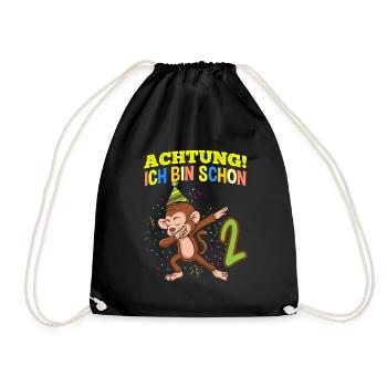 Achtung Ich Bin Schon 2 Geburtstag Affen - Turnbeutel - Schwarz - Vorne