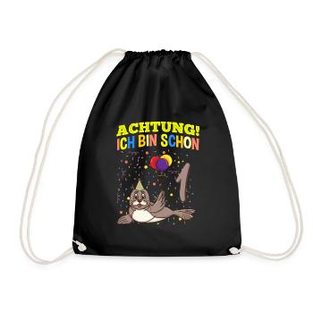 Achtung Ich Bin Schon 1 Tier Geburtstag Seehund - Turnbeutel - Schwarz - Vorne