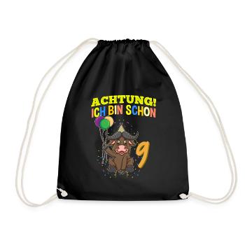 Achtung Ich Bin Schon 9 Geburtstag Büffel Bison - Turnbeutel - Schwarz - Vorne