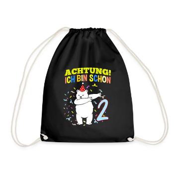 Achtung Ich Bin Schon 2 Geburtstag Eisbär - Turnbeutel - Schwarz - Vorne