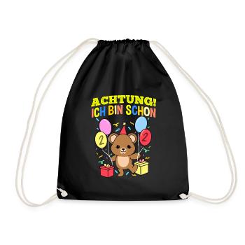 Achtung Ich Bin Schon 2 Geburtstag Teddybär - Turnbeutel - Schwarz - Vorne