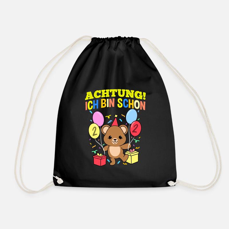 Achtung Ich Bin Schon 2 Geburtstag Teddybär - Turnbeutel - Schwarz