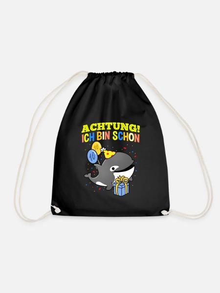 Achtung Ich Bin Schon 10 Geburtstag Orca - Turnbeutel - Schwarz