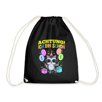 Achtung Ich Bin Schon 1 Tier Geburtstag Waschbär - Turnbeutel - Schwarz - Vorne