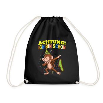 Achtung Ich Bin Schon 1 Geburtstag Affen - Turnbeutel - Schwarz - Vorne