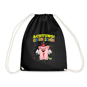Achtung Ich Bin Schon 1 Geburtstag Schwein - Turnbeutel - Schwarz - Vorne