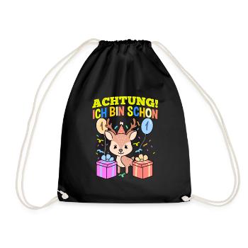 Achtung Ich Bin Schon 1 Geburtstag Hirsch - Turnbeutel - Schwarz - Vorne