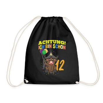 Achtung Ich Bin Schon 12 Geburtstag Büffel Bison - Turnbeutel - Schwarz - Vorne