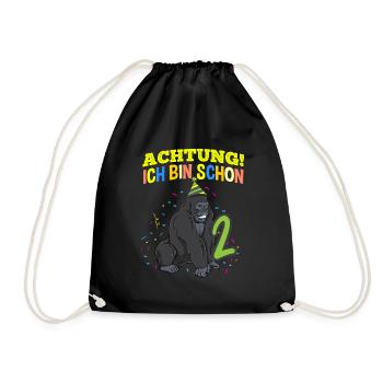 Achtung Ich Bin Schon 2 Geburtstag Gorilla - Turnbeutel - Schwarz - Vorne