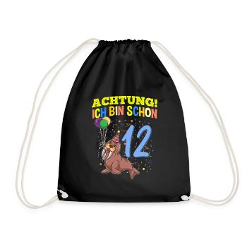 Achtung Ich Bin Schon 12 Tier Geburtstag Walross - Turnbeutel - Schwarz - Vorne