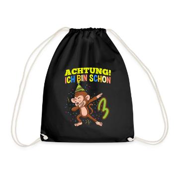 Achtung Ich Bin Schon 3 Geburtstag Affen - Turnbeutel - Schwarz - Vorne