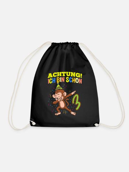 Achtung Ich Bin Schon 3 Geburtstag Affen - Turnbeutel - Schwarz