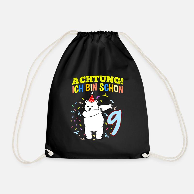 Achtung Ich Bin Schon 9 Geburtstag Eisbär - Turnbeutel - Schwarz