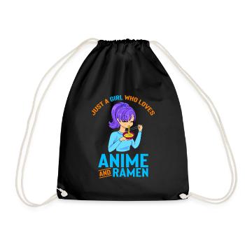 Anime Girl eating ramen Asia Japan Food - Turnbeutel - Schwarz - Vorne