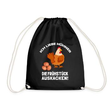 Ich liebe Hühner die Frühstück kacken Huhn Sprüche - Turnbeutel - Schwarz - Vorne