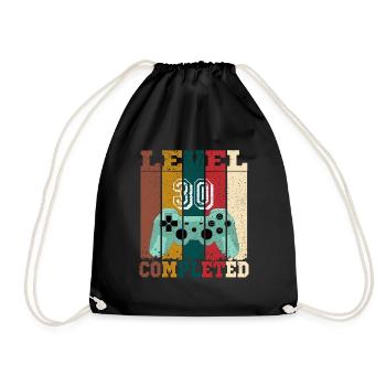 Level 30 abgeschlossen, Geburtstagsgeschenk 30 Jahre Gamer - Turnbeutel - Schwarz - Vorne