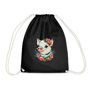 Schwein mit Bandana - Turnbeutel - Schwarz - Vorne