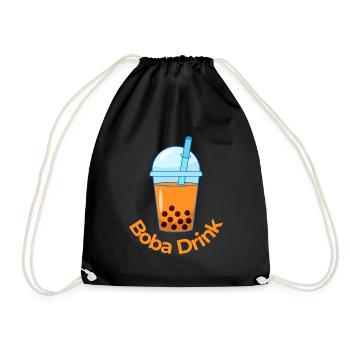 A Japanese Boba Tea Drink Orange Bubble Tea - Drawstring Bag - black - Front
