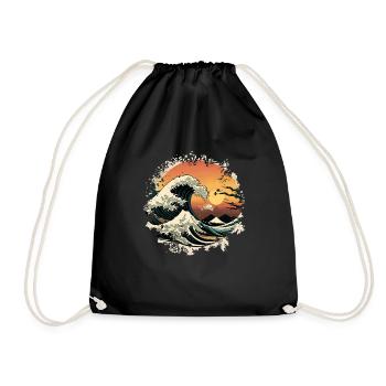 Japanese Wave the Great Wave of Kanagawa - Drawstring Bag - black - Front