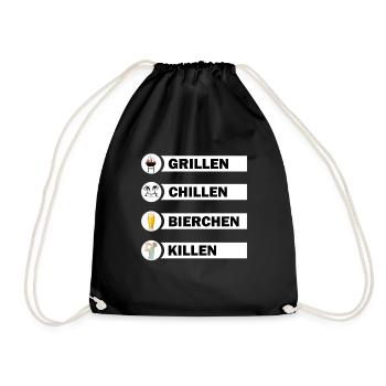 Grillen Chillen Bierchen Killen Grill Bier Spruch - Turnbeutel - Schwarz - Vorne