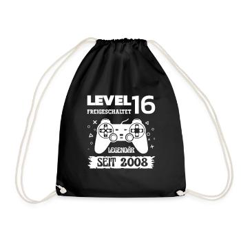 16 Level Legendär Seit 2008 Geburtstag 16 Jahre - Turnbeutel - Schwarz - Vorne