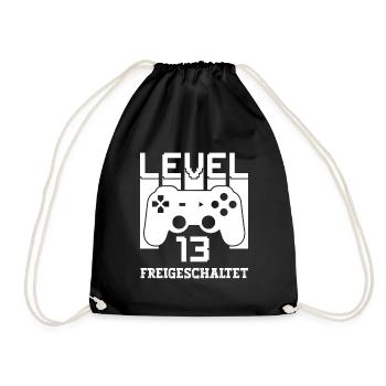 Level 13 Freigeschaltet Gamer Sprüche Geburtstag - Turnbeutel - Schwarz - Vorne