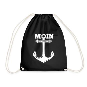 Moin Ihr Lieben mit Anker Ostsee Nordsee Sprüche - Turnbeutel - Schwarz - Vorne