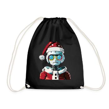 Roboter als Weihnachtsmann verkleidet - Turnbeutel - Schwarz - Vorne