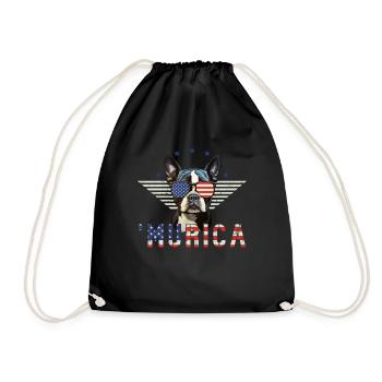 Boston Terrier Sunglasses Murica Flag Gift - Drawstring Bag - black - Front