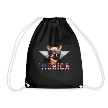 Chihuahua Sunglasses Murica Flag Gift - Drawstring Bag - black - Front